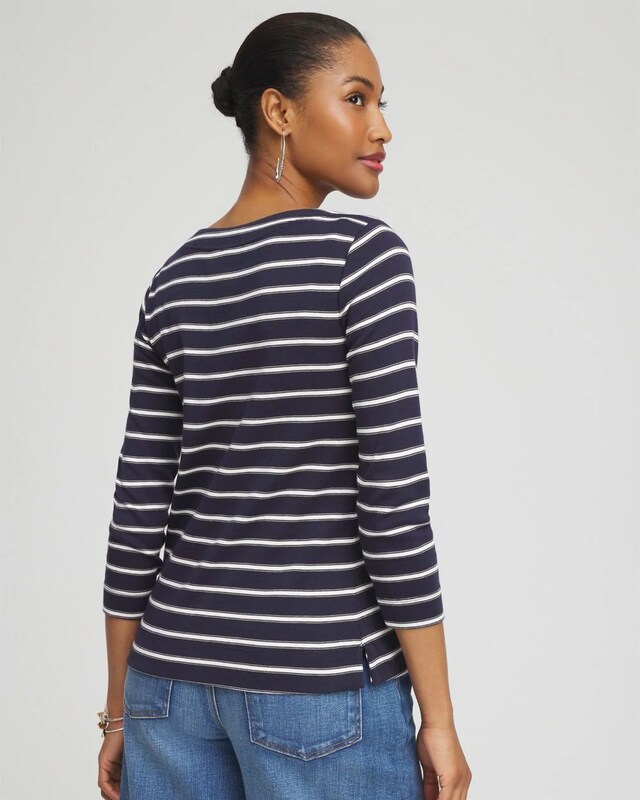 Stripe 3/4 Sleeve Bateau Neck Tee - image 3